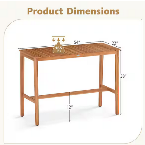Mesa Alta de Acacia 54" Estilo Barra