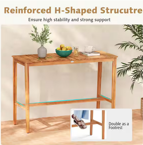 Otra vista de Mesa Alta de Acacia 54" Estilo Barra
