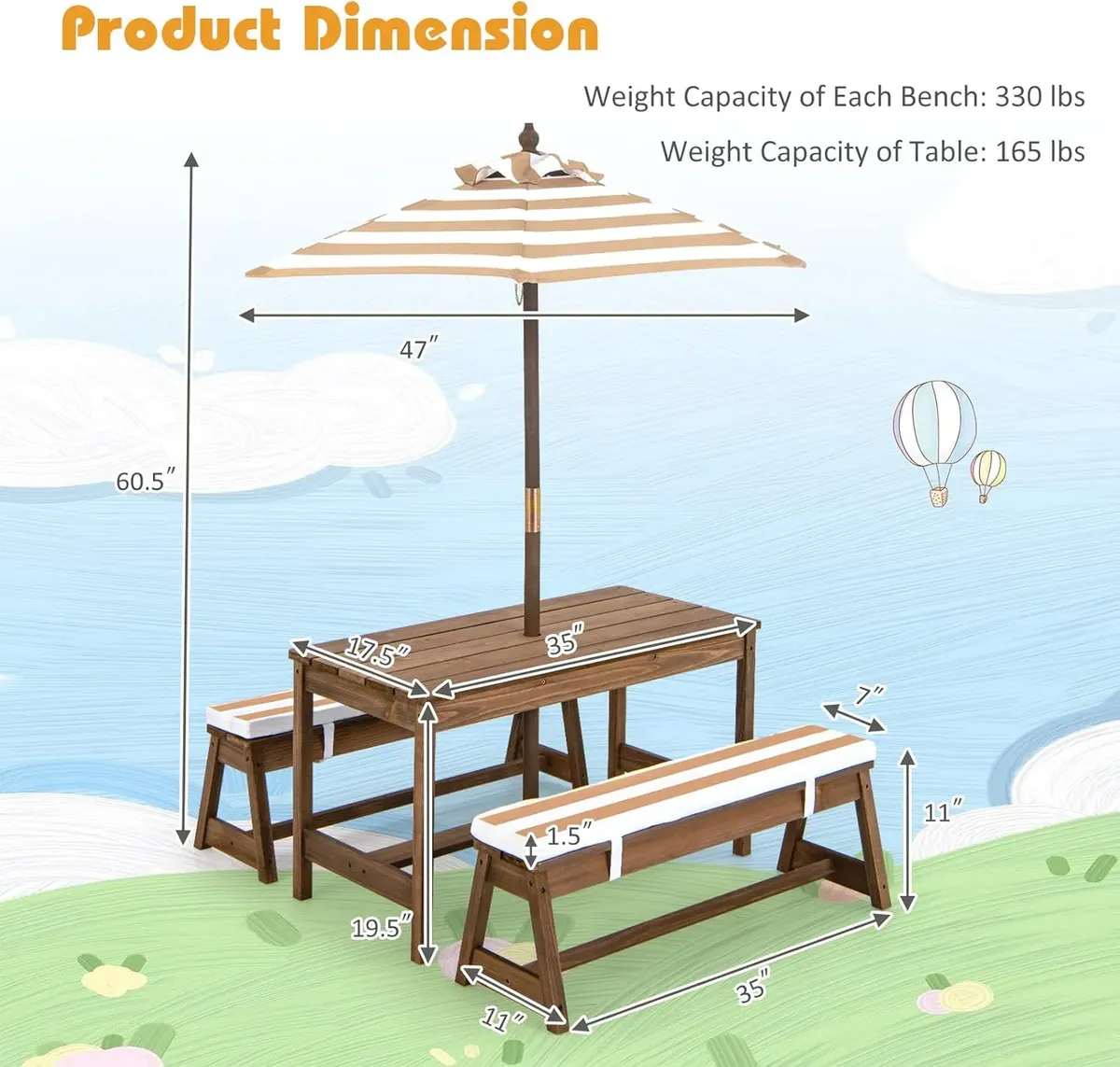 Otra vista de Mesa de Picnic Infantil con Sombrilla