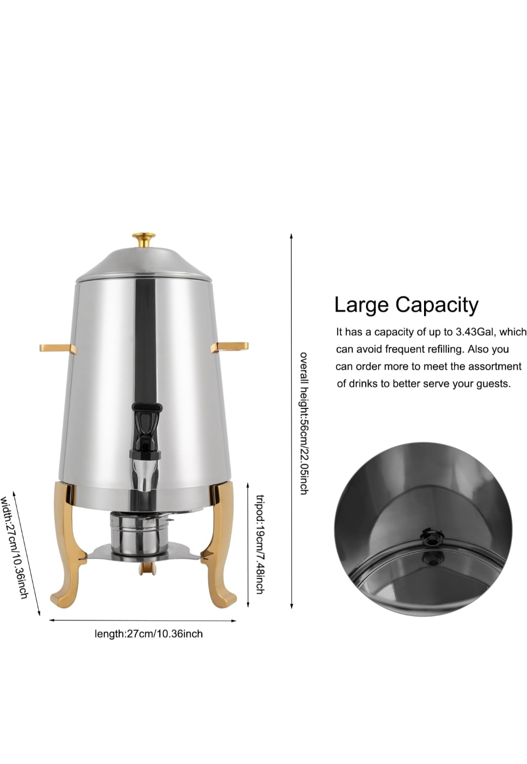 Otra vista de Dispensador Buffet de Acero Inoxidable 3.5Galones