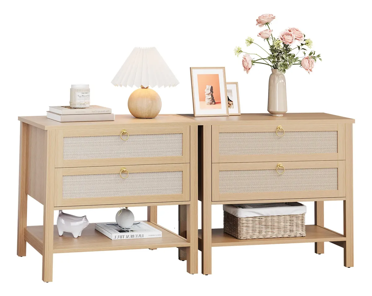 Set de 2 burós boho con ratán