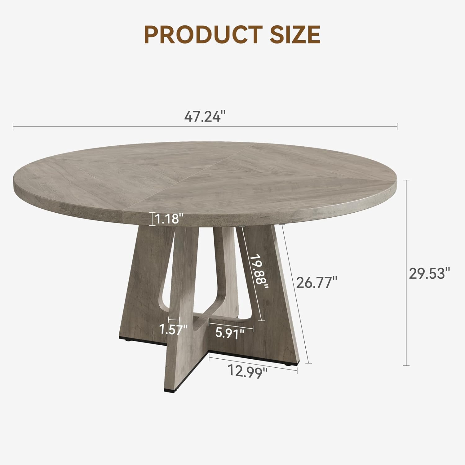 Otra vista de Mesa de comedor redonda Farmhouse gris de 47" para 4 a 6 personas — solo mesa