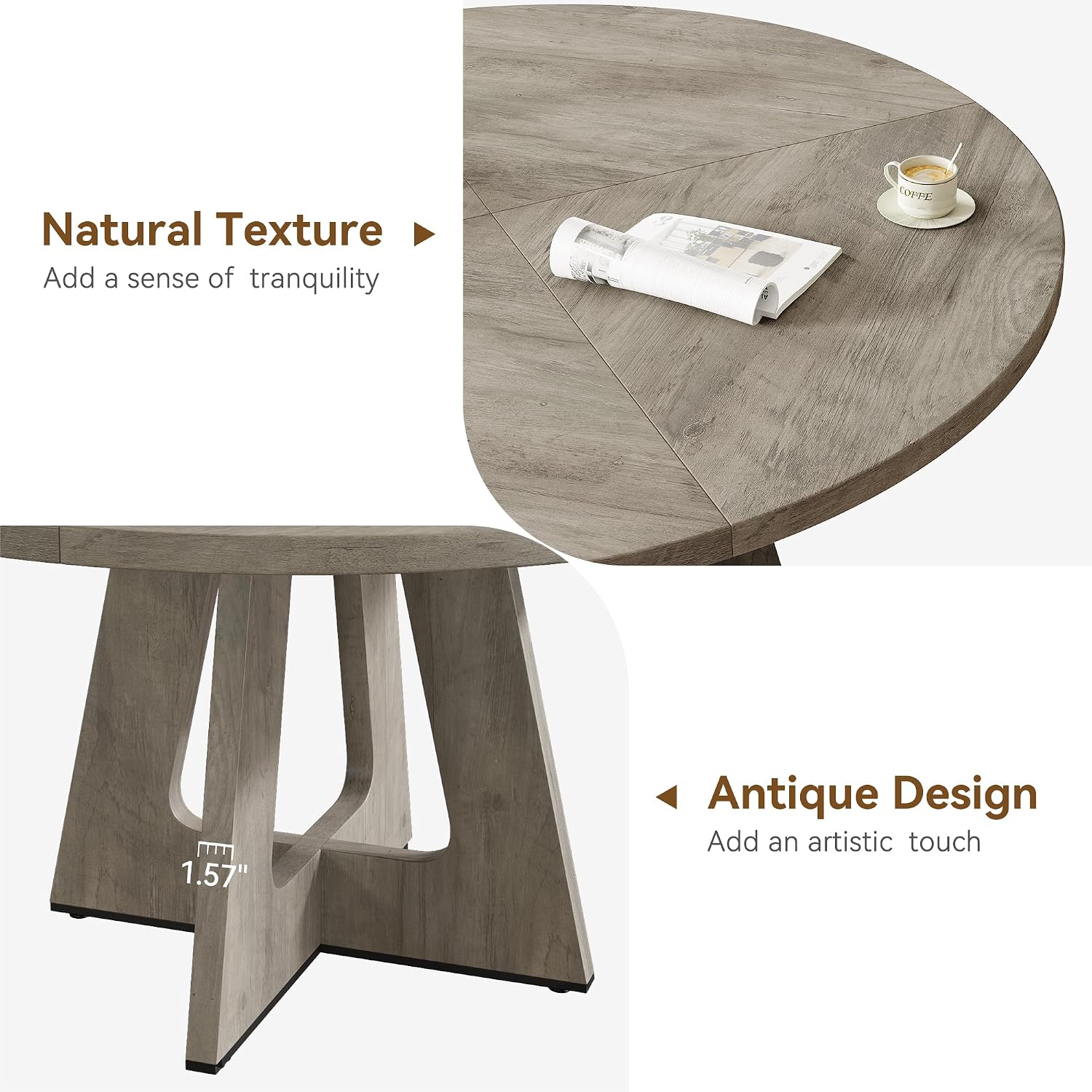 Otra vista de Mesa de comedor redonda Farmhouse gris de 47" para 4 a 6 personas — solo mesa