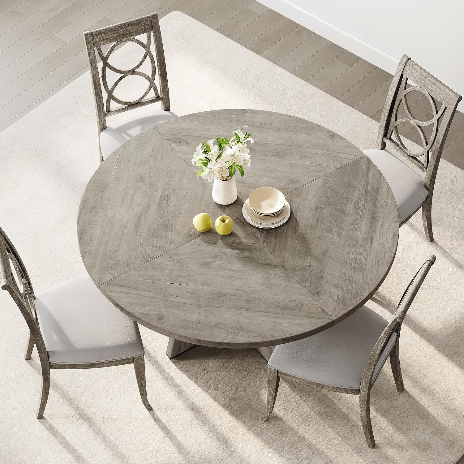 Otra vista de Mesa de comedor redonda Farmhouse gris de 47" para 4 a 6 personas — solo mesa