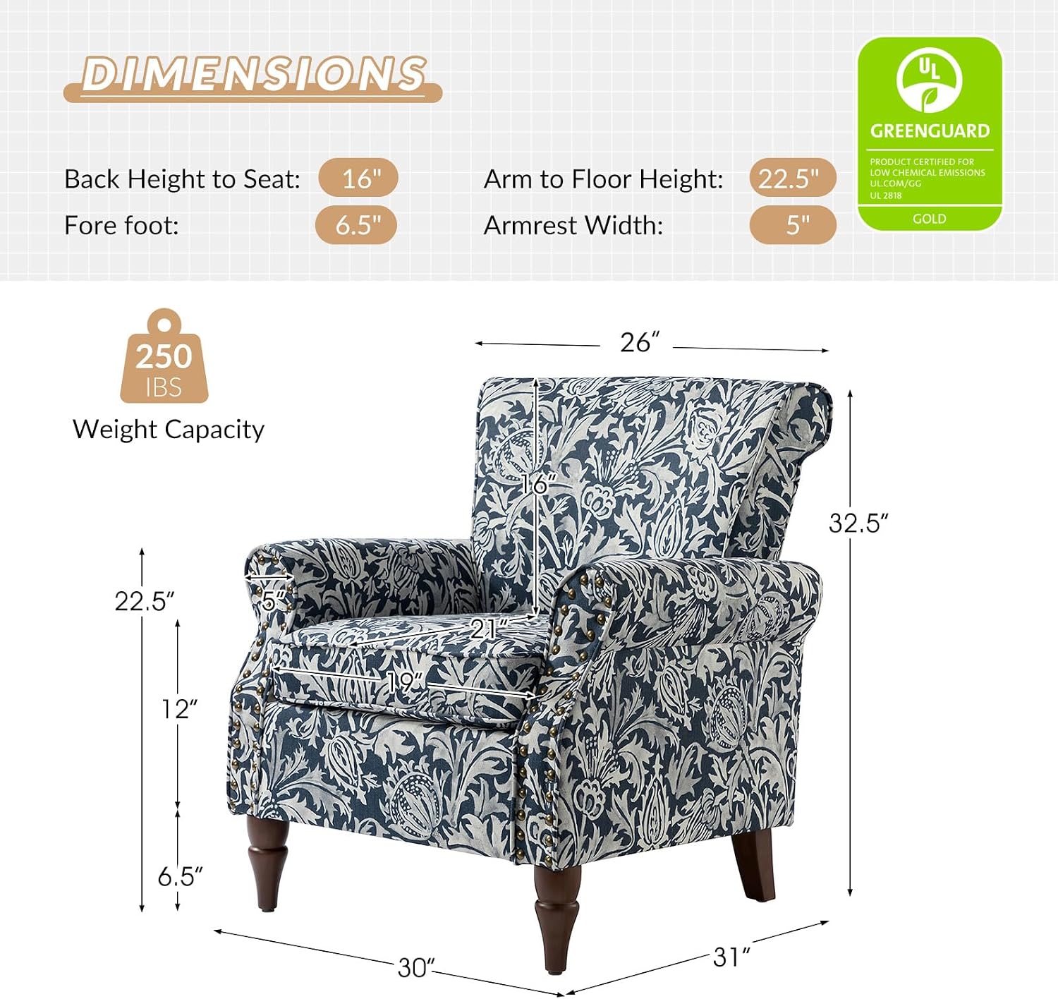 Otra vista de Sillón decorativo Auria azul marino