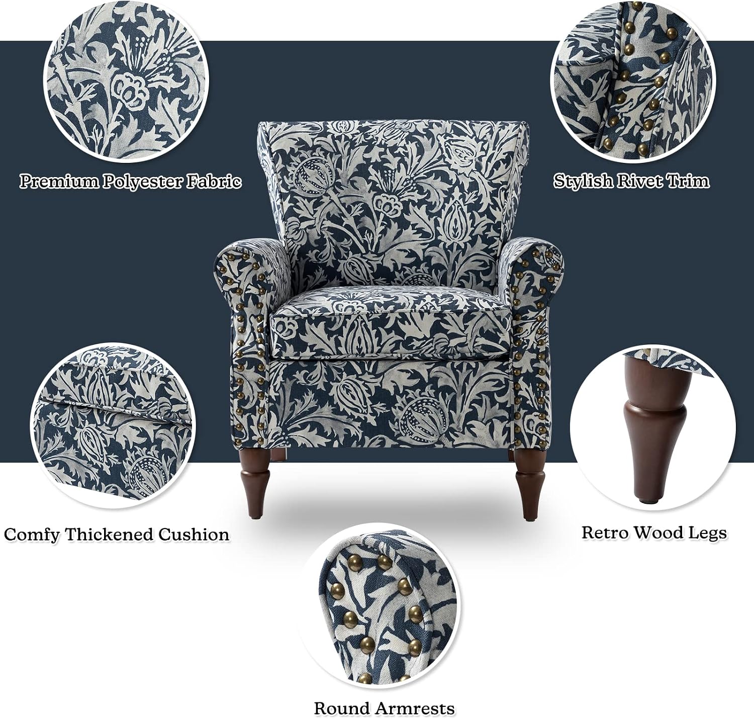 Otra vista de Sillón decorativo Auria azul marino
