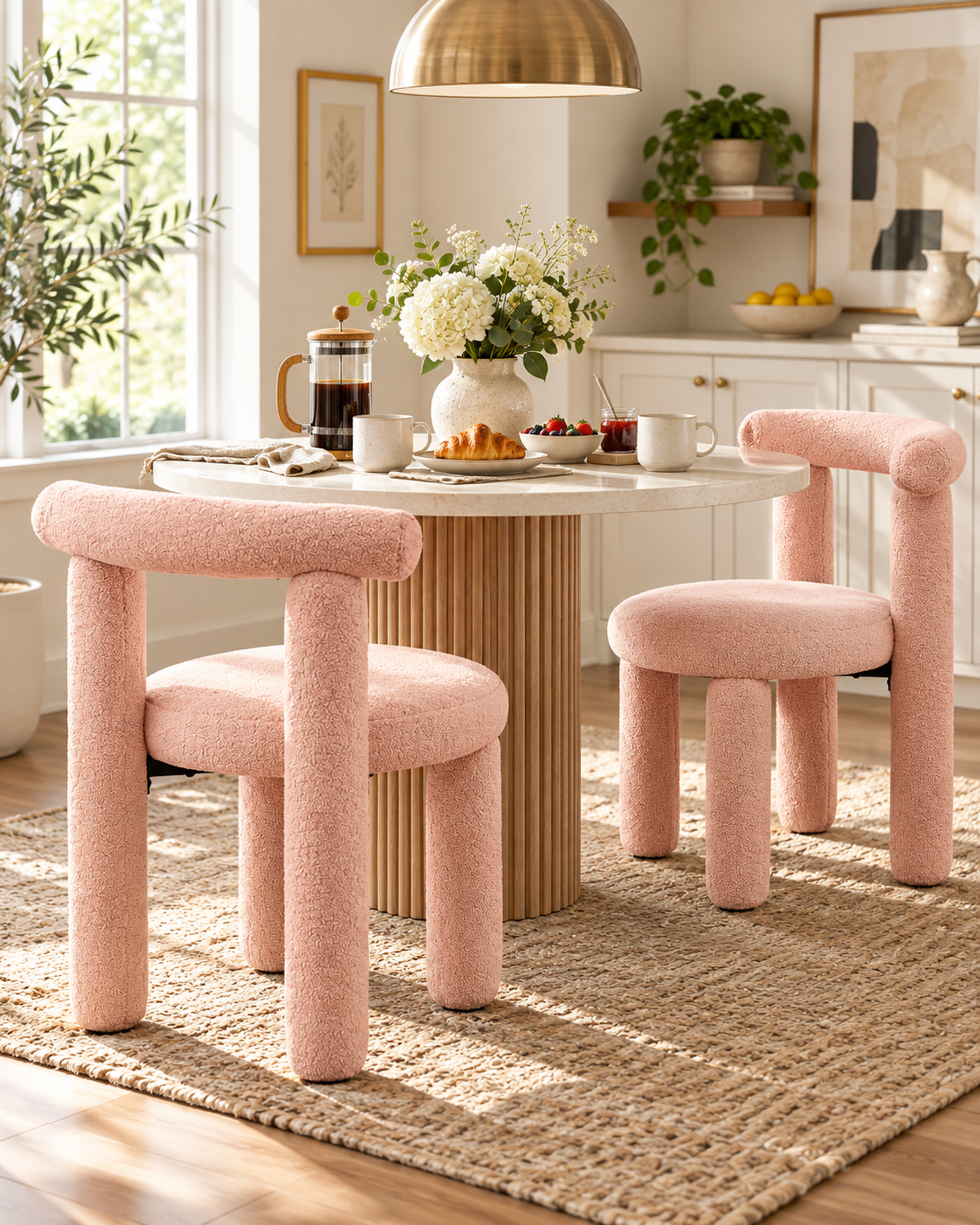 Set de 2 Sillas Bouclé Sherpa Rosa – Diseño Moderno