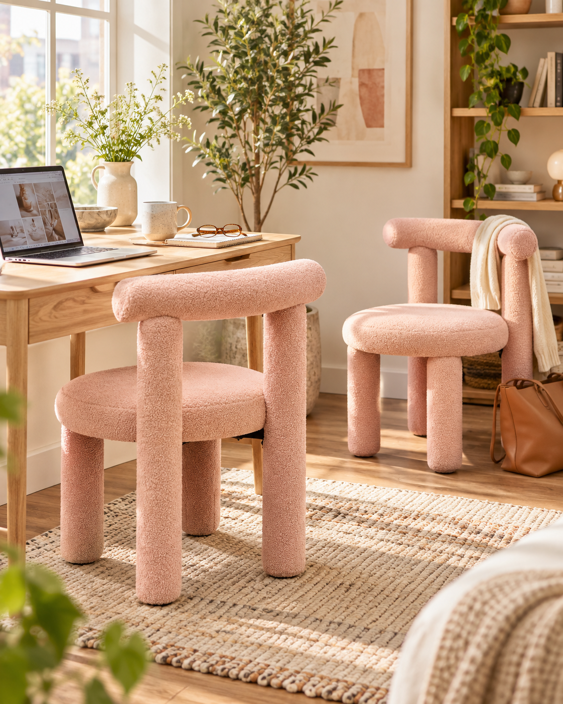 Otra vista de Set de 2 Sillas Bouclé Sherpa Rosa – Diseño Moderno