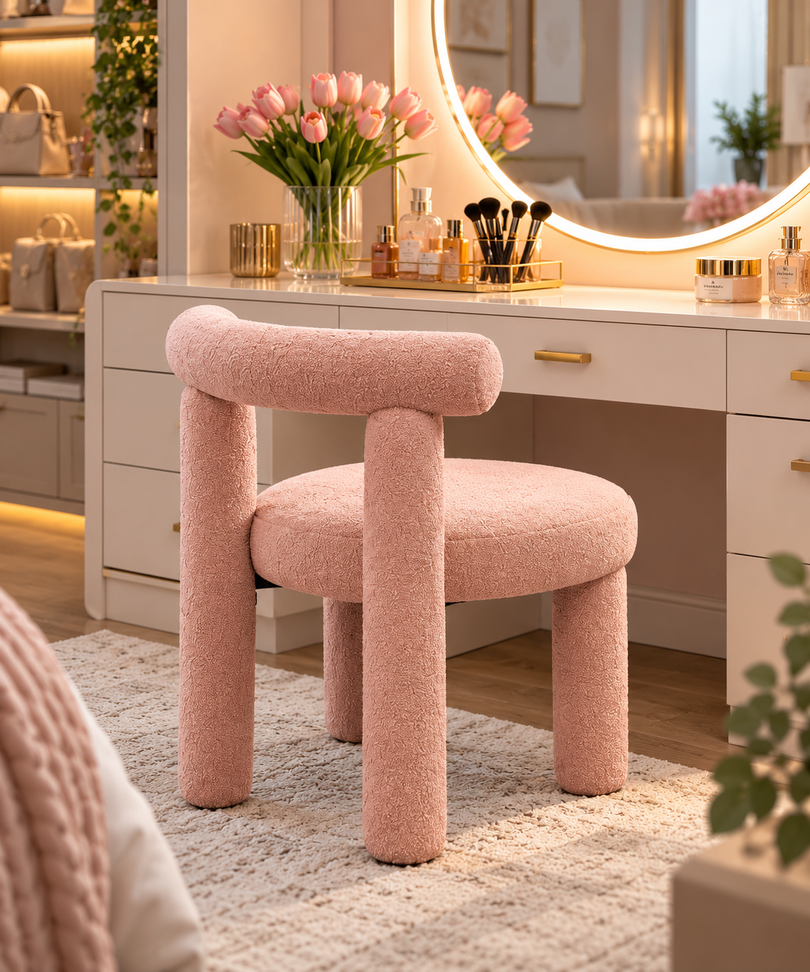 Otra vista de Set de 2 Sillas Bouclé Sherpa Rosa – Diseño Moderno