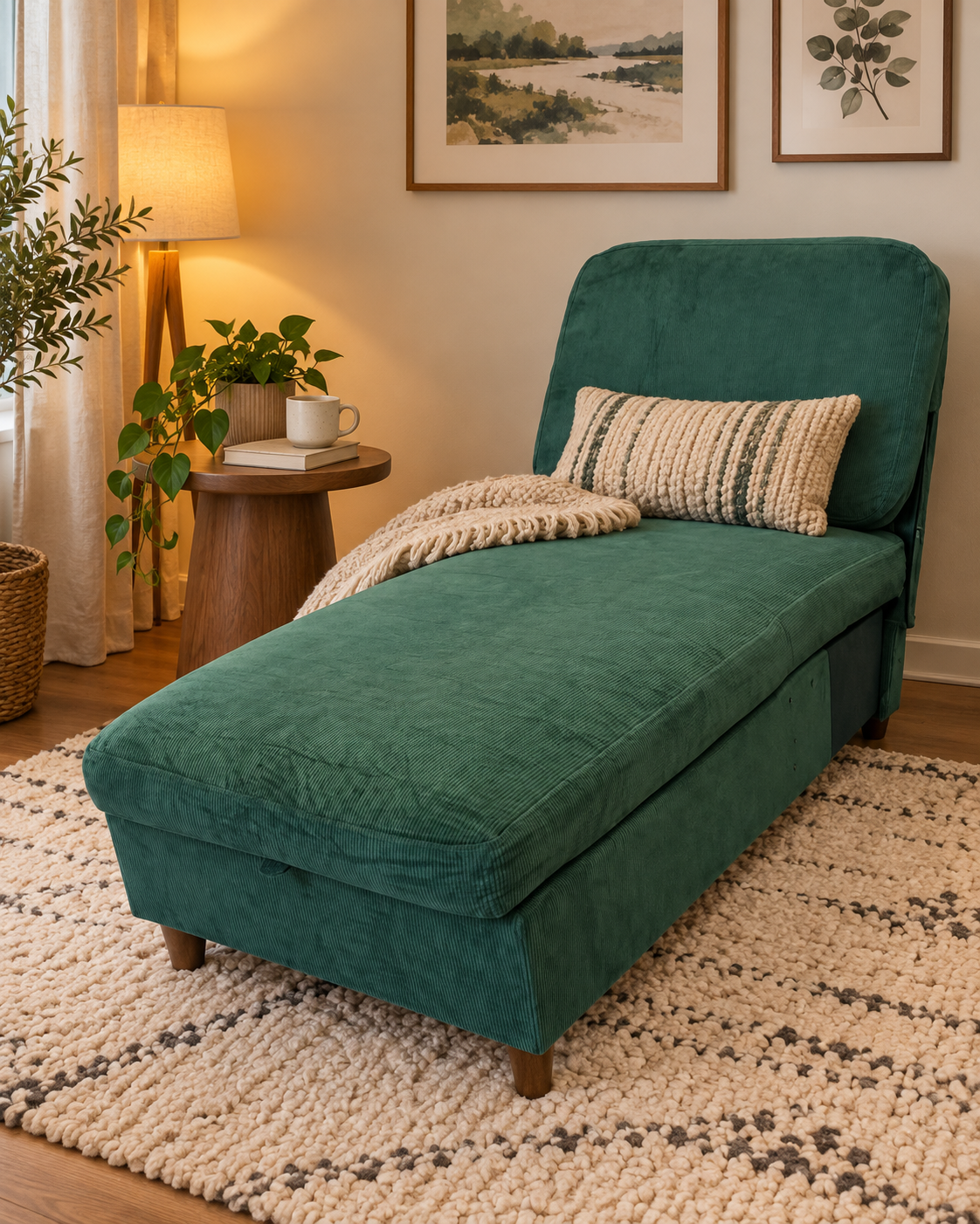 Módulo tipo chaise en pana verde