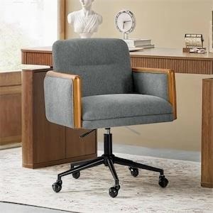 Silla de oficina giratoria gris con brazos de madera