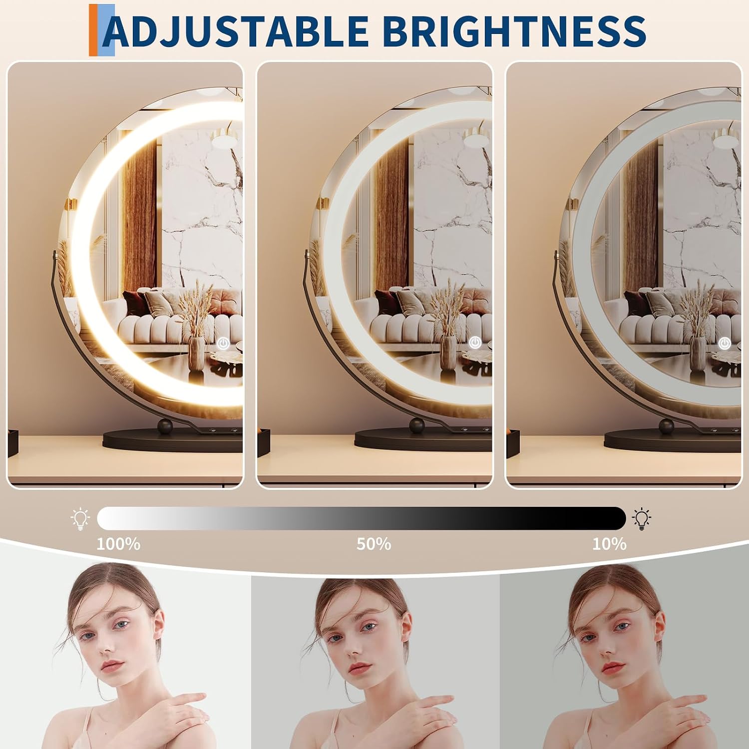 Otra vista de Espejo de tocador LED regulable de 3 tonos