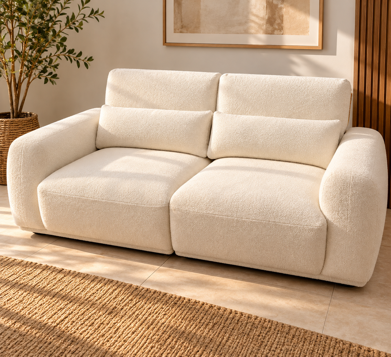 Sofá de 2 Plazas Bouclé Color Crema.
